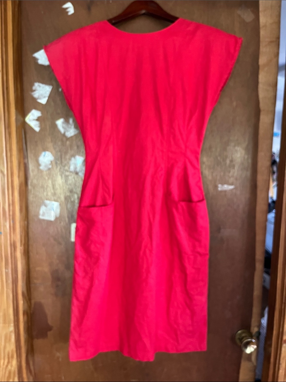 Vintage Avon Fashion Linen Cotton Midi Shift Dress with Front Pockets Small